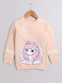 BUMZEE Peach Girls  Full Sleeves Cotton Sweatshirt