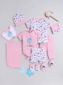 BUMZEE Pink & White Baby Girls Baby Gift Set Pack Of 13