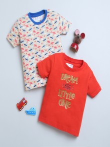 BUMZEE Beige & Red Boys Half Sleeves T-Shirts Pack Of 2