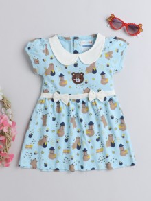 BUMZEE Light Blue Girls Cap Sleeves Cotton Frock