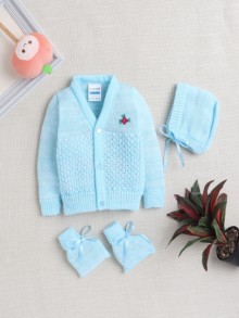 BUMZEE Aqua Baby Boys Full Sleeves Acrylic Blend Sweater With Cap & Socks