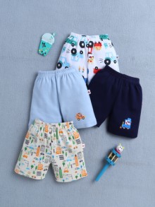 BUMZEE Navy & Sky Blue Boys Shorts Pack Of 4