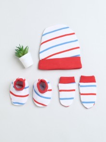 BUMZEE White & Red Girls Cotton Cap Mitten Bootie Set