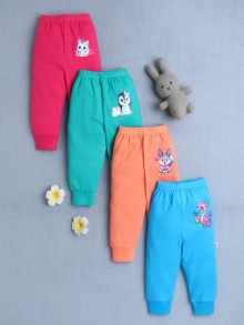 BUMZEE Blue & Pink Full Length Girls Cotton Pyjamas Pack Of 4