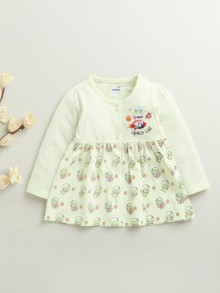 BUMZEE Light Green Girls Full Sleeves Cotton Knee Length Frock