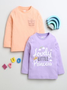 BUMZEE Lavender & Orange Girls Full Sleeves Cotton T-Shirts Pack Of 2