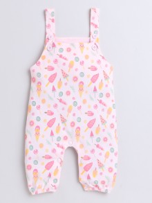 BUMZEE Pink & White Baby Girls Full Sleeves Cotton Dungaree Set