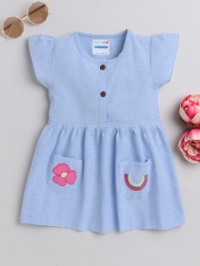 BUMZEE Blue Girls Cap Sleeves Cotton Frock