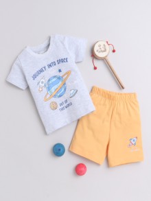 BUMZEE Orange & Grey Boys Half Sleeves T-Shirt & Short Set