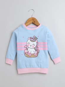 BUMZEE Sky Blue Girls  Full Sleeves Cotton Sweatshirt