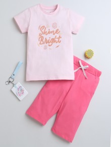 BUMZEE Pink Girls Cap Sleeves T-Shirt & Capri Set