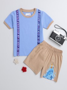 BUMZEE Blue & Brown Boys Half Sleeves T-Shirt & Short Set