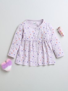 BUMZEE Lilac Girls Full Sleeves Cotton Knee Length Casual Frock