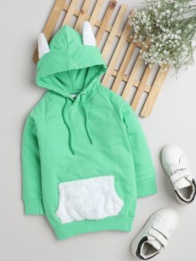 BUMZEE Green Girls Full Sleeves Hooded Sweatshirt