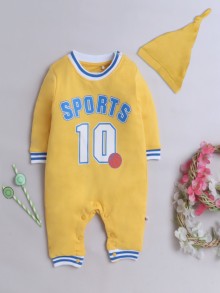 BUMZEE Yellow Boys Full Sleeves Fashion Trendy Sleepsuit With Cap