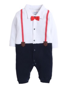 Bumzee Navy & White Suspender Print Boys Full Sleeves Fancy Sleepsuit