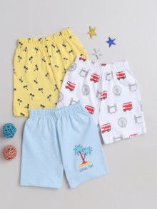 BUMZEE Yellow & Sky Blue Boys Shorts Pack Of 3