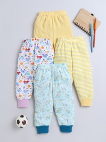 BUMZEE Yellow & Green Full Length Girls Cotton Pyjamas Pack Of 4