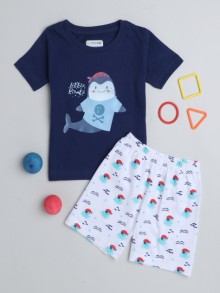 BUMZEE Navy & White Boys Half Sleeves T-Shirt & Short Set