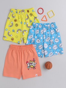 BUMZEE Blue & Yellow Boys Shorts Pack Of 3