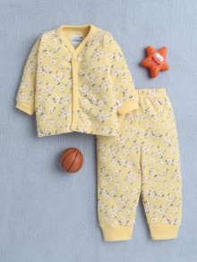 BUMZEE Yellow Baby Girls Full Sleeves Jabla & Pyjama Set