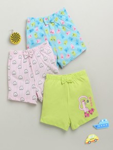 BUMZEE Blue & Green Girls Shorts Pack Of 3