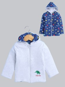 BUMZEE Grey Melange & Navy Baby Boys Full Sleeves Cotton Reversible Padded Jacket