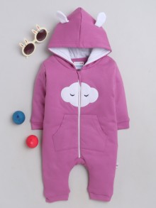 Bumzee Mauve Girls Full Sleeves Trendy Padded Sleepsuit With Hood