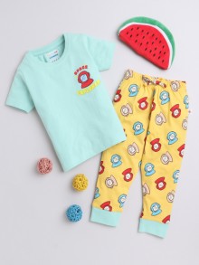 BUMZEE Mint & Yellow Boys Half Sleeves T-Shirt & Pyjama Set