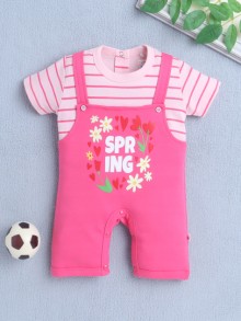 BUMZEE Pink Girls Half Sleeves Thigh Length Romper