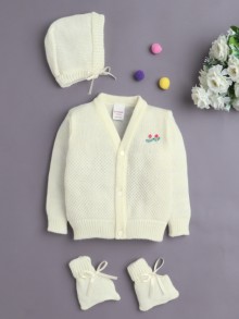 BUMZEE Yellow Baby Girls Full Sleeves Acrylic Blend Sweater With Cap & Socks