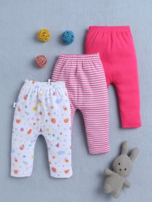 BUMZEE Pink & White Baby Girls Diaper Pants / Leggings / Pyjamas Pack Of 3