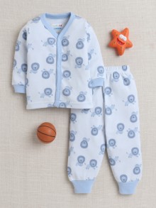 BUMZEE Sky Blue Baby Boys Full Sleeves Jabla & Pyjama Set