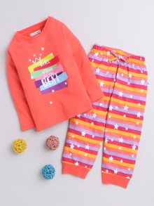 BUMZEE Coral Girls Full Sleeves T-Shirt & Pyjama Set