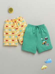BUMZEE Green & Yellow Boys Shorts Pack Of 2