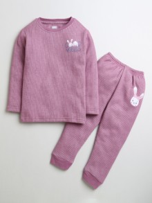 BUMZEE Mauve Girls Full Sleeves Cotton Thermal T-Shirt & Jogger Set