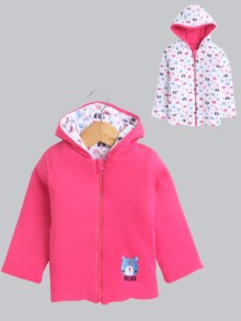 BUMZEE Pink & White Baby Girls Full Sleeves Cotton Reversible Padded Jacket