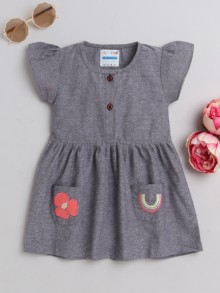 BUMZEE Dark Grey Girls Cap Sleeves Cotton Frock