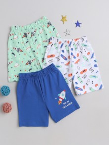 BUMZEE Green & Blue Boys Shorts Pack Of 3