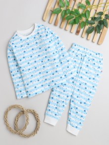 BUMZEE White & Blue Boys Full Sleeves T-Shirt & Pyjama Set