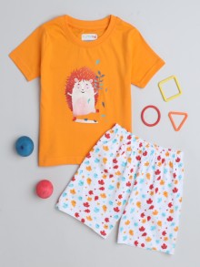 BUMZEE Orange & White Boys Half Sleeves T-Shirt & Short Set