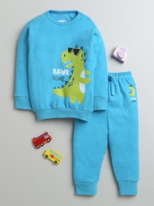 BUMZEE Blue Boys Full Sleeves Cotton Sweatshirt & Jogger Set