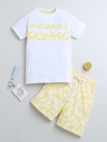 BUMZEE White & Yellow Boys Half Sleeves T-Shirt & Short Set