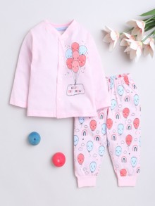 BUMZEE Pink Baby Girls Full Sleeves Jabla & Pyjama Set