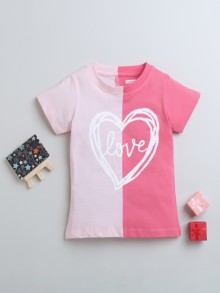 BUMZEE Pink Girls Half Sleeves T-Shirt