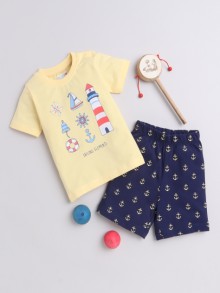 BUMZEE Navy & Yellow Boys Half Sleeves T-Shirt & Short Set