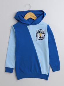 BUMZEE Royal Blue Boys Full Sleeves Cotton Hooded Sweatshirt