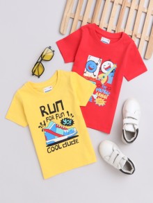 BUMZEE Red & Yellow Boys Half Sleeves T-Shirts Pack Of 2