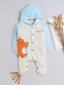 BUMZEE Beige & Blue Boys Full Sleeves Trendy Sleepsuit With Hood