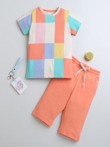 BUMZEE Peach Girls Cap Sleeves T-Shirt & Capri Set